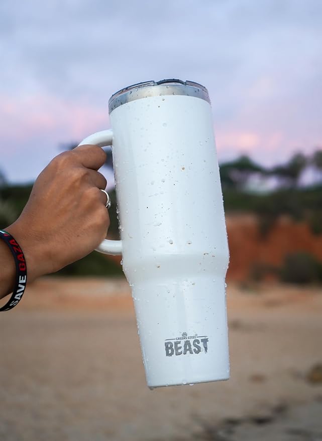 Beast 42 oz Tumbler with Handle Stainless Steel Vacuum Insulated Coffee Ice Cup Double Wall Travel Flask (Arctic White)