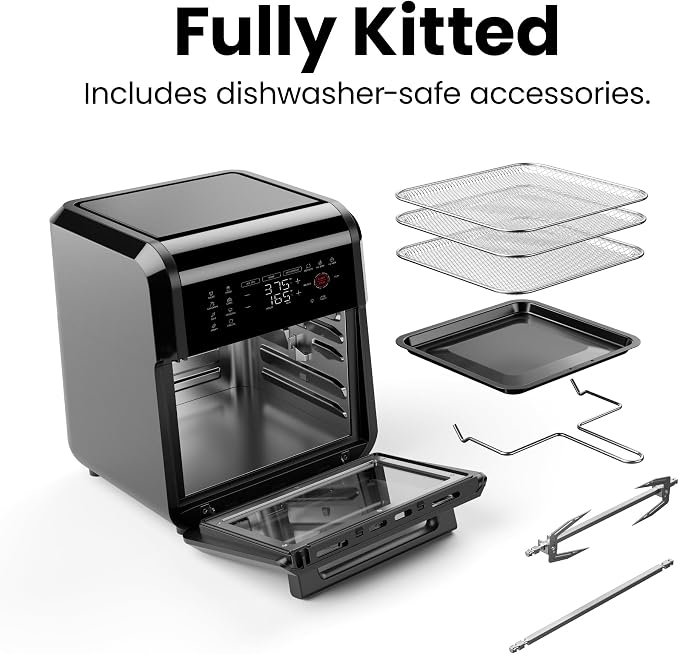 Chefman 12-Quart 5-in-1 Air Fryer Oven with Digital Timer, Touchscreen, and 12 Presets - Family Size Countertop Convection Oven, Dishwasher-Safe Parts