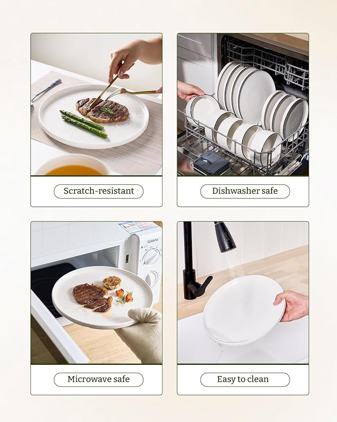 Famiware Porcelain 24-Piece Dinnerware Set, White | Plates and Bowls for 8, Dishwasher & Microwave Safe, Chip & Scratch Resistant, Ideal for Everyday & Formal Use
