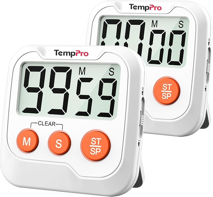 TempPro TM03 Digital Timer with 2 Alarm Volume & Strong Magnetic Back | Mini-Sized Kitchen Timers for Cooking, Digital Timer for kids & Teachers, Classroom Supplies, Exercise, Baking, Work, 2-Pack