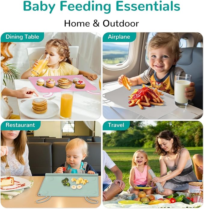 Silicone Placemat for Baby Self-Eating: Dishwasher Safe & Non-Slip for Dining Table - Table Mat for Baby 8-18 Months