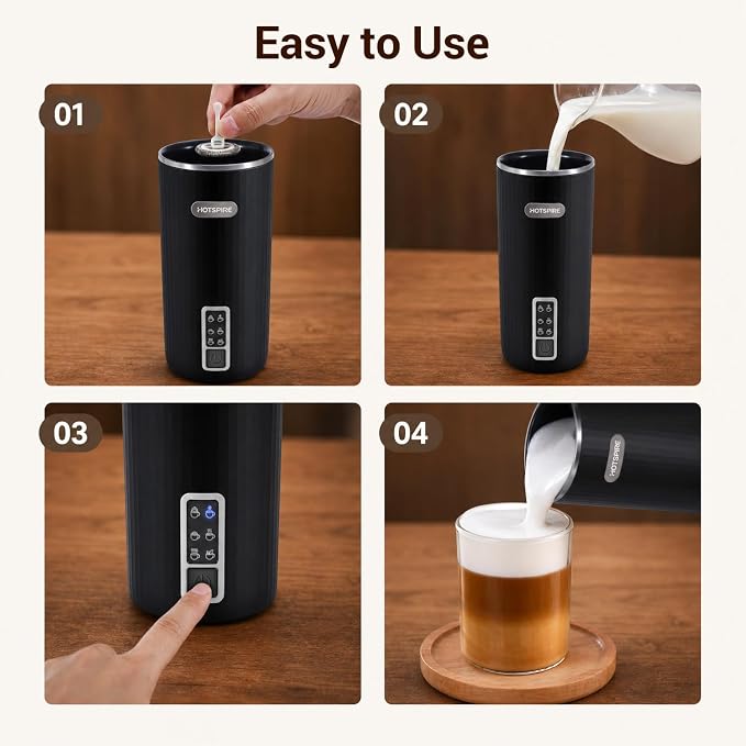 HOTSPIRE Milk Frother and Steamer, 6-in-1 Electric Milk Frother, Automatic Hot & Cold Foam Maker, Stainless Steel Nonstick Interior, 8.5oz, for Latte, Cappuccino