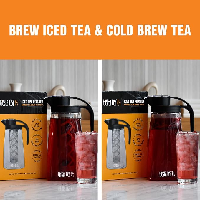 Tiesta Tea - Loose Leaf Iced Tea Pitcher, BPA-Free Tritan Plastic | Includes Multipurpose Nylon Mesh Infuser, Brew Hot & Cold, Leak-Proof Twist-On Lid, Dishwasher Safe, 1/2 Gallon Capacity