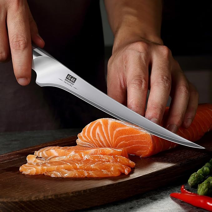 SHAN ZU Fillet Knife 7 In, Razor Sharp Boning Knife for Meat | Japanese 10Cr15Mov High Carbon Steel Fish knife, Professional Kitchen with Flexible Blade and Ergonomic Pakkawood Handle