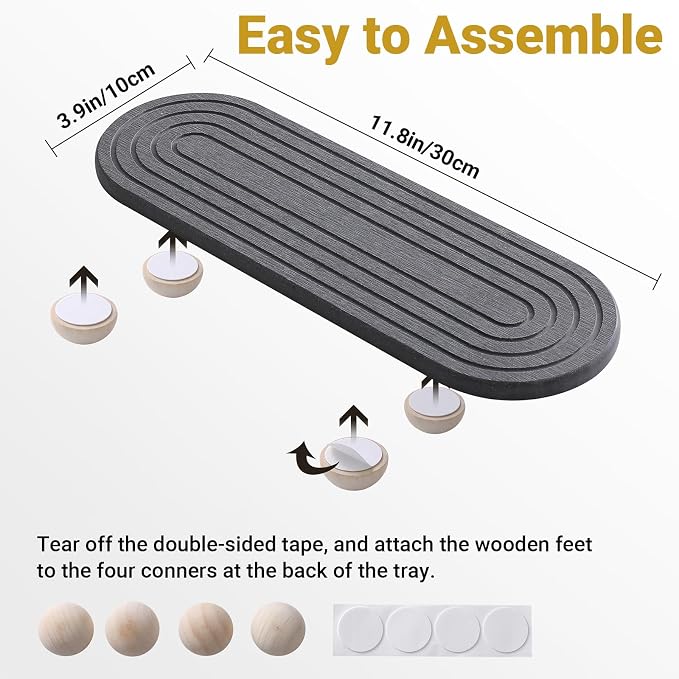 Fast-Dry Diatomite Sink Tray Organizer Absorbent Dark Grey | Absorbent Diatomite Material, 11.8*3.9 in, Stain-Resistant