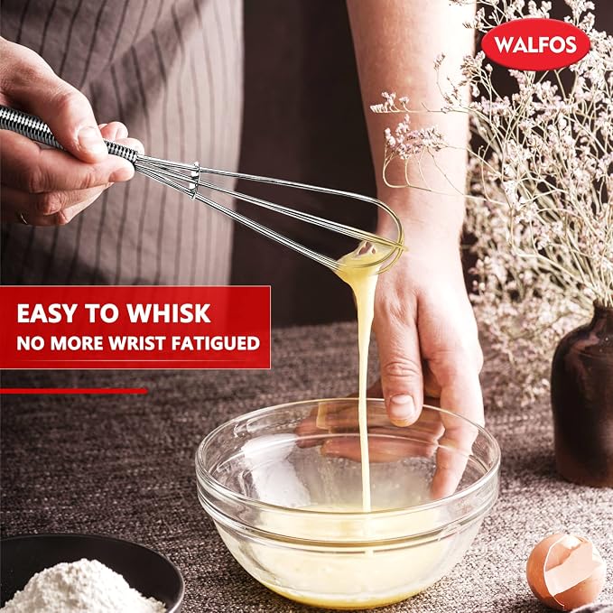 Walfos Mini Whisks Stainless Steel, Small Whisk 2 Pieces, 5in and 7in Tiny Whisk for Whisking, Beating, Blending Ingredients, Mixing Sauces