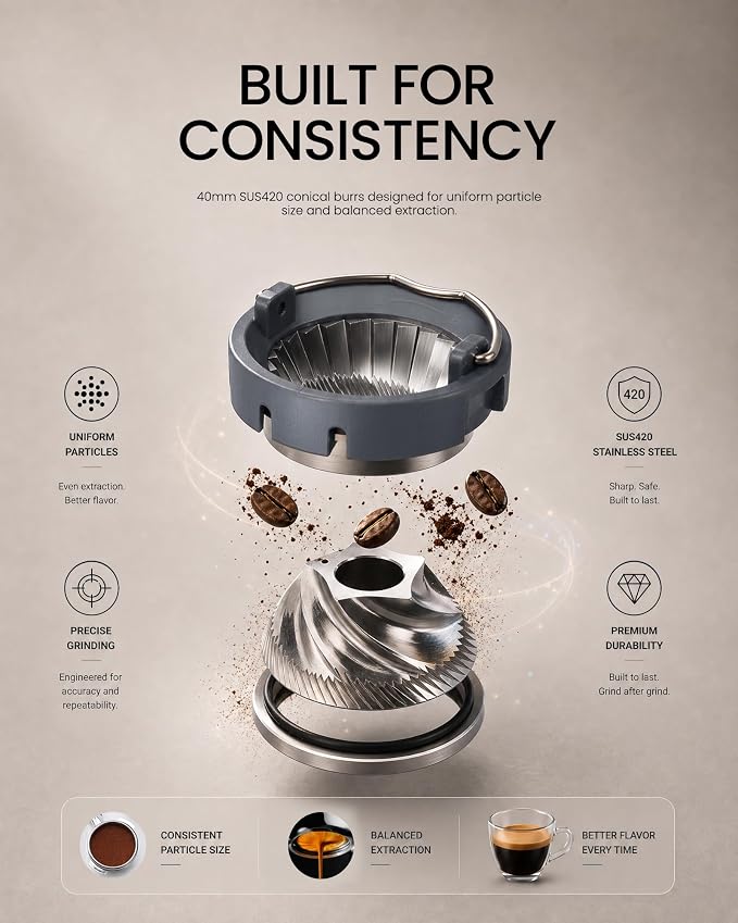 Coffee Grinder, Electric Burr Coffee Grinder with 51 Grind Settings for Espresso, Pour Over & French Press, Conical Burr Coffee Bean Grinder, IMD Digital Touch with Precision Timer, Sliver