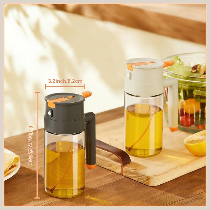 650ml/22oz Oil Sprayer for Cooking, 2 in 1 Glass Olive Oil Sprayer, Food Grade Premium Spray Bottle for Salad, Frying, BBQ 2026 Upgrade (Dark Gray)