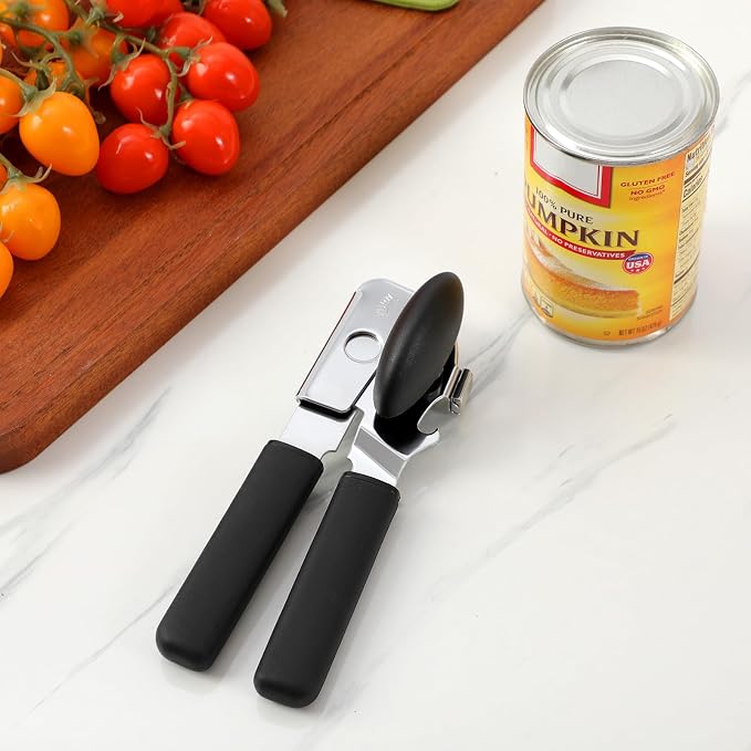 Can Opener Manual with Magnet Lift, Heavy Duty Handheld Smooth Edge Can Tin Opener for Seniors, Durable Sharp Cutting Blade,Easy Turn Knob Multifunctional Bottle Opener