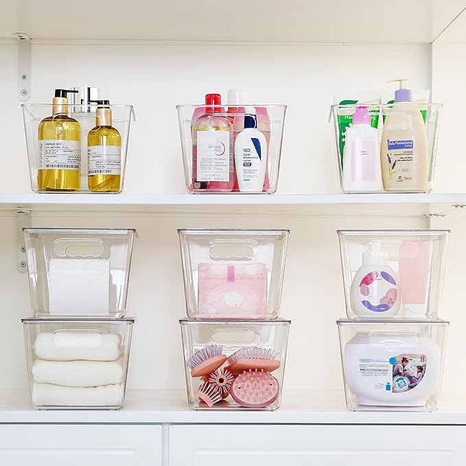 Vtopmart 12 Pack Clear Stackable Storage Bins with Lids, Large | BPA-free Plastic, Organize Vertically, For Pantry Kitchen Fridge Cabinet Closet Bathroom, Built to Last, Easy to Move