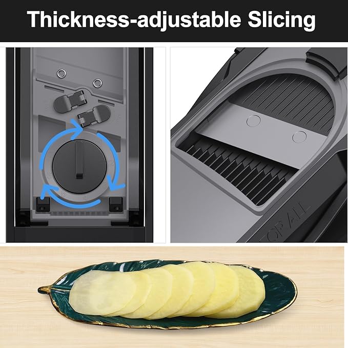 Safe Mandoline Slicer for Kitchen, 5 in 1 Multi Food Chopper, Potato Slicer | Adjustable Thickness 0.1-8 mm, Vegetable Chopper Cutter, Food Chopper French Fry Cutte, Paring Knife/Cleaning Brush, Mandolin