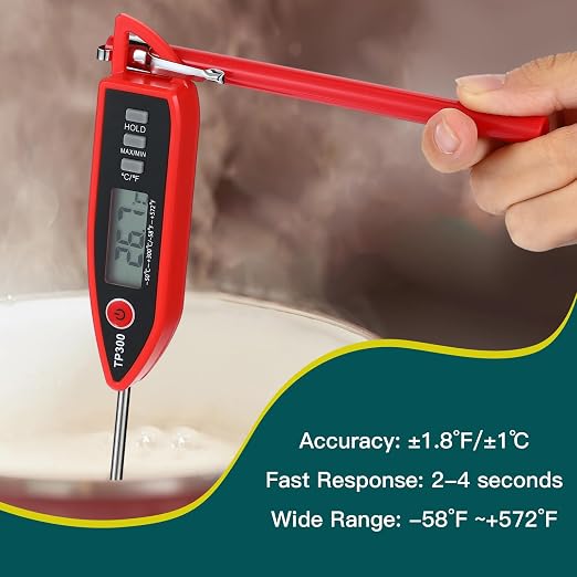 6 Set Digital Food Thermometer Long Probe Instant,Black, Red | Waterproof for Water Liquid Candle, Instant Temperature Read for Kitchen BBQ Grill Candy Meat, Foldable Probe Thermometer