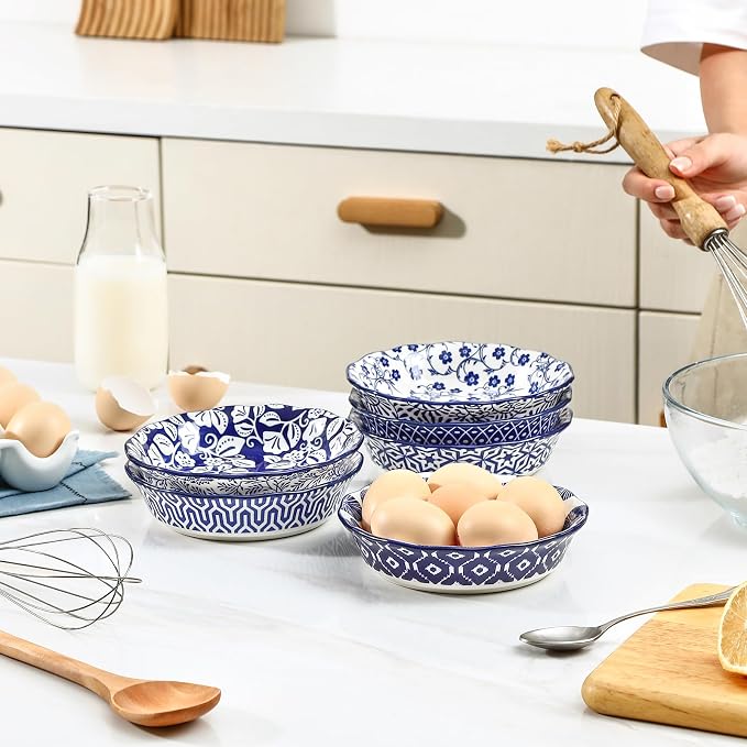 Selamica Ceramic Mini Pie Pans, 6 Inch Pie Dish for Baking, Small Pie Plate with Fluted Edge for Dessert Apple Pie, Oven Safe, Set of 6, Vintage Blue