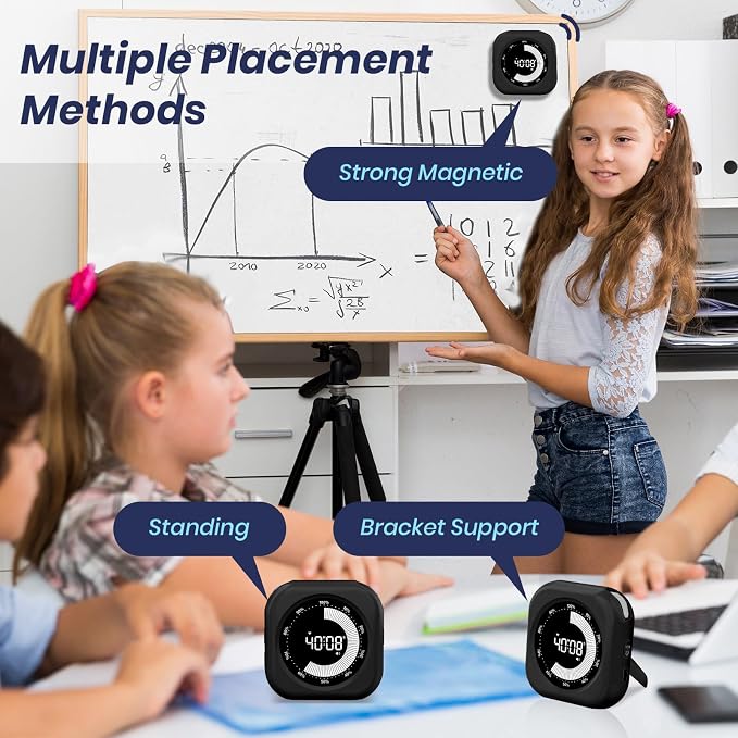 PERSUPER Visual Timer for Kids, Rechargeable 10-Hour Count Up/Down Timer | with 3 Brightness Display, 3 Volume Levels and Magnetic, Homeschool Study Tool, Large Digital Timers for Kitchen, Classroom