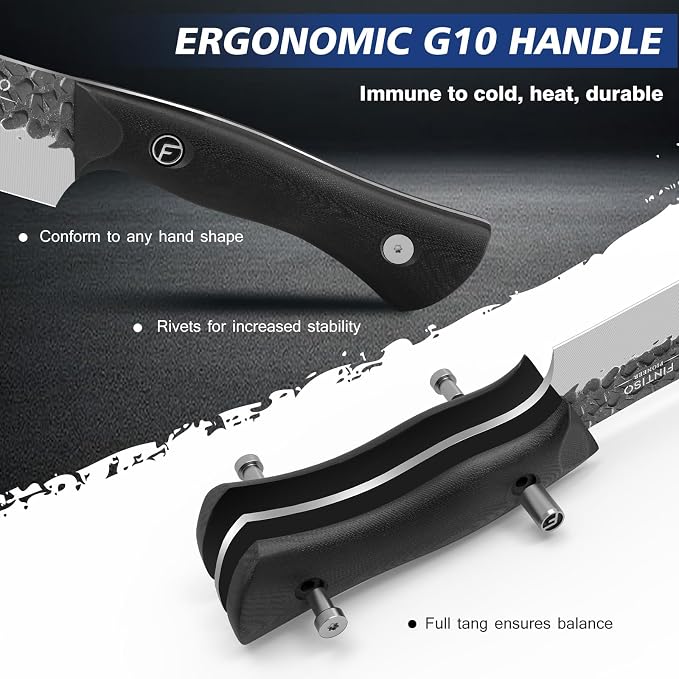 FINTISO Chef Knife 7 Inch, Boning Knife with G10 Handle, Sharp Viking Knife | Professional Butcher Knife with Ergonomic Full-Tang Handle, Japanese Kitchen Knife for Home, Camping & BBQ