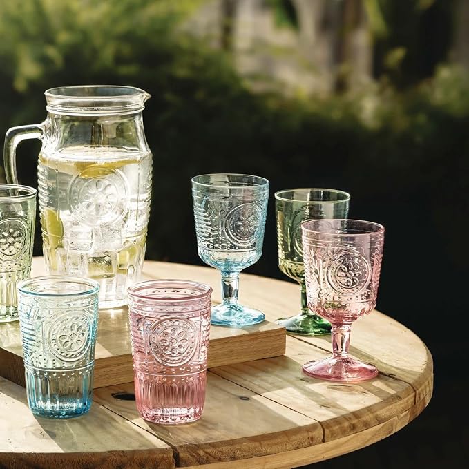 Bormioli Rocco Romantic Set Of 4 Cooler Glasses, 16 Oz. Colored Crystal Glass, Pastel Green, Made In Italy.