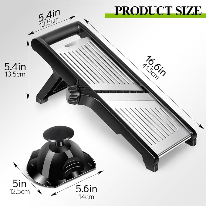 Mandoline Slicer, Adjustable Stainless Steel Vegetable Slicer for Kitchen | Mandoline Food Slicer for Vegetable, Onion, Potato, Fruit French Fry, Send Cut Proof Gloves & Cleaning Brush, Dishwasher Safe