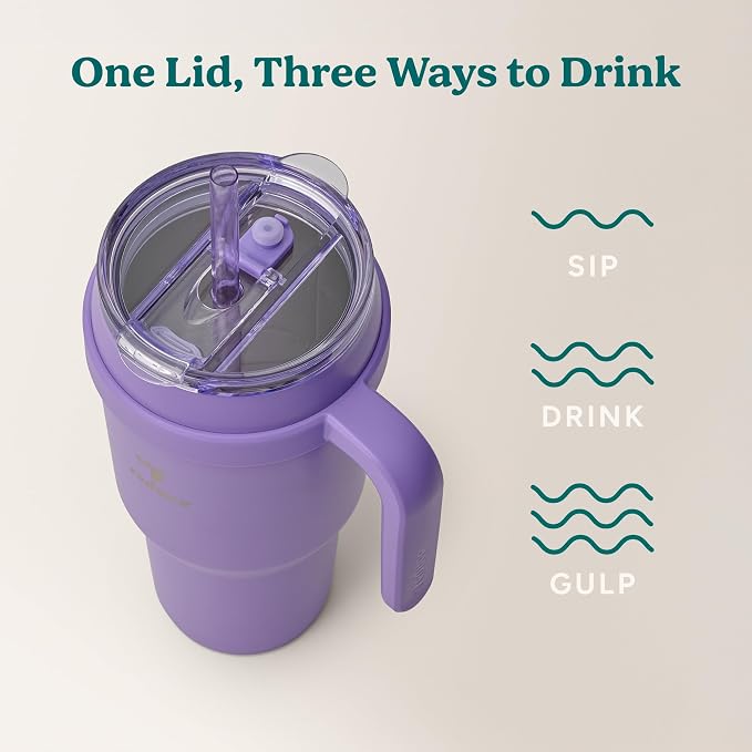 Reduce 40 oz Stainless Steel Tumbler with Handle - Dual-Wall Vacuum Insulated Travel Mug, Sweat-Proof Lid & Reusable Straw - Keeps Drinks Cold for 24 Hrs, Fits Cupholders, Dishwasher Safe-Purple Punch