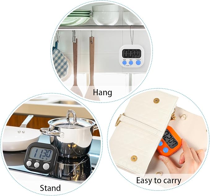 Weewooday 12 Pcs Digital Kitchen Magnetic Timer Bulk Classroom Count up Countdown Egg Timer Cute Desk Stopwatch for Back to School Teacher Kids Cooking Office(Multicolor,Vibrant Style)