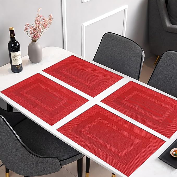 PIGCHCY Placemats Set of 8 Washable Durable Place Mats Vinyl Heat Resistant Non-Slip Table Mats Indoor Outdoor (Passionate Red)