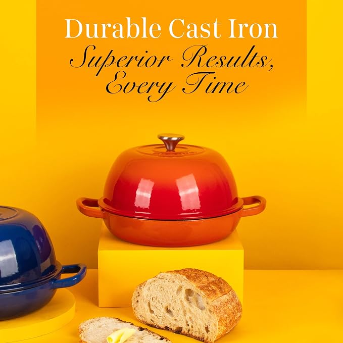 Enamelled Cast Iron Dutch Oven Pot – Dutch Oven For Sourdough Bread Baking – Cast Iron Bread Pot – Orange, 6 Quarts, 26cm – by Nuovva