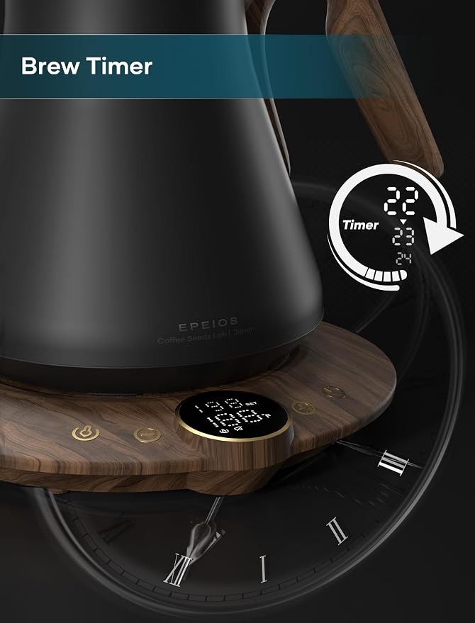 INTASTING Gooseneck Electric Kettle with ±1℉ Temperature Control 0.9 Liter | 1500W Quick Heating, Stainless Steel Inner, Pour Over Coffee & Tea, Keep Warm, Auto Shut-Off, Built-in Brew Timer, Rainforest
