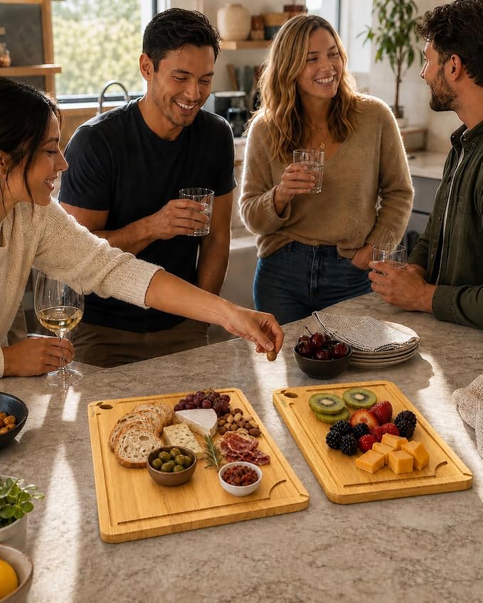 Cutting Board Set of 2,Chopping Boards for Kitchen Meal Prep,Large and X-Large Wood Cutting Boards for Meat, Vegetables and Fruit, Deep Carbonized Bamboo Boards for Daily Cooking and Small Kitchen
