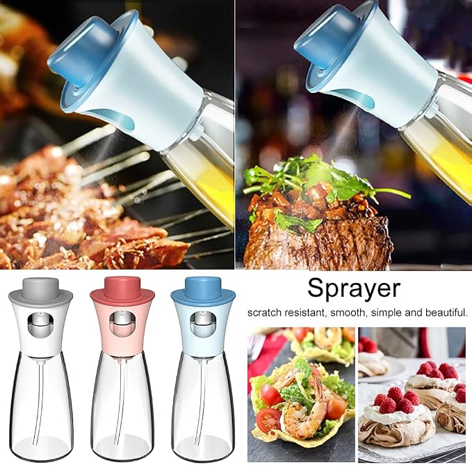 Oil Sprayer for Cooking, 6.09oz/180ml Glass Oil Dispenser Bottle Spray Lemon Juice Sprayer forSalad, Baking, Cleaning, Plants(pink)