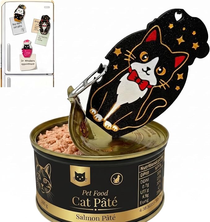 Pull Tab Can Opener - Easy Open, Magnetic, for Seniors & Long Nails | For cat food, soda & pet cans. Magnetic back sticks to fridge. Ideal for weak hands & arthritis. Portable with lanyard.
