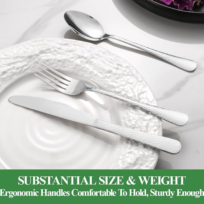 20 Pcs Silverware Set for 4, Food Grade Stainless Steel Flatware Set, Eating Utensils Sets Include Fork/Knife/Spoon, Reusable Cutlery Set for Home Kitchen, Dishwasher Safe, Wave Hammered