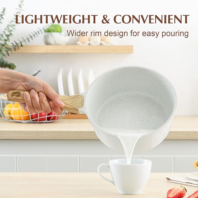 SENSARTE Ceramic Nonstick Saucepan with Lid 1.5QT, PTFE/PFOA/PFAS Free | Stay Cool Handle, Induction Compatible Saucepot, White Ceramic Coating