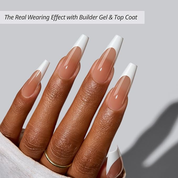 BTArtboxnails XCOATTIPS White French Tip Press On Nails, XL Coffin, Brown | Lamp-Curable, 4-Week Wear, Natural Nail Look, Salon Quality Value at Home, Easy-to-Apply for Beginners, 160ct Nail Tips Only