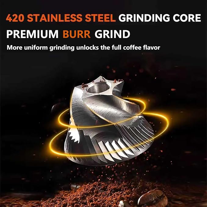 Portable Electric Burr Coffee Grinder, Rechargeable Espresso Grinder | Stainless Steel Coffee Bean Mill and Conical Mill 38 Adjustable Settings One-Button Operation for Travel Camping Office Home