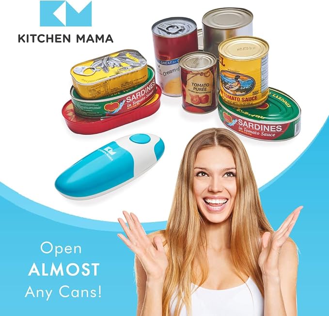 Kitchen Mama Auto Electric Can Opener, Sky Blue | Automatic, Hands Free, Smooth Edge, Food-Safe, Battery Operated
