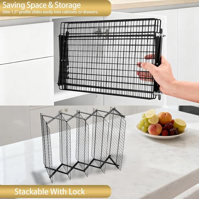 5-Tier Stackable Cooling Rack for Baking, Collapsible Wire Cookie Rack with Adjustable Heights, Non-Stick Roasting & Drying Rack for Cupcakes, Pies and Pastries, Space-Saving Kitchen Essential