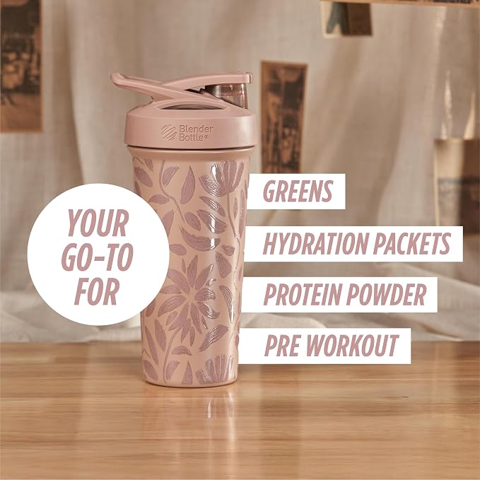 BlenderBottle Sport Sleek Stainless Steel Shaker Bottle 25 oz Flowers