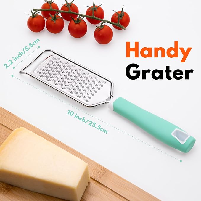 Professional Cheese Graters for Kitchen Stainless Steel Handheld, Metal Lemon Zester Grater With Handle For Cheese, Chocolate, Spices, Kitchen Gadgets And Tools, Soft Grip Handle, Mint Green