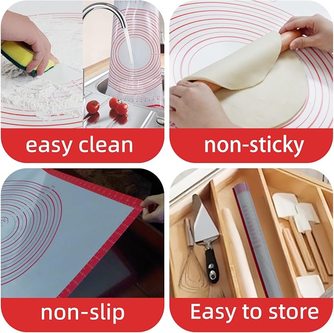 Pastry Dough Mat Silicone Baking Mats for Rolling Out Dough,Kneading Sheet,Silicone Sheet for Kitchen Counter red, 24 * 32in