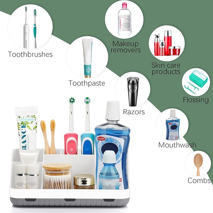 GFWARE Toothbrush Holders for Bathrooms Countertop Organizer - Kids Electric Toothbrush and Toothpaste Holder Detachable 7 Slots Tooth Brush Organization Bathroom Accessories Storage Vanity, White | Detachable Kids Electric Toothbrush and Toothpaste Ho...