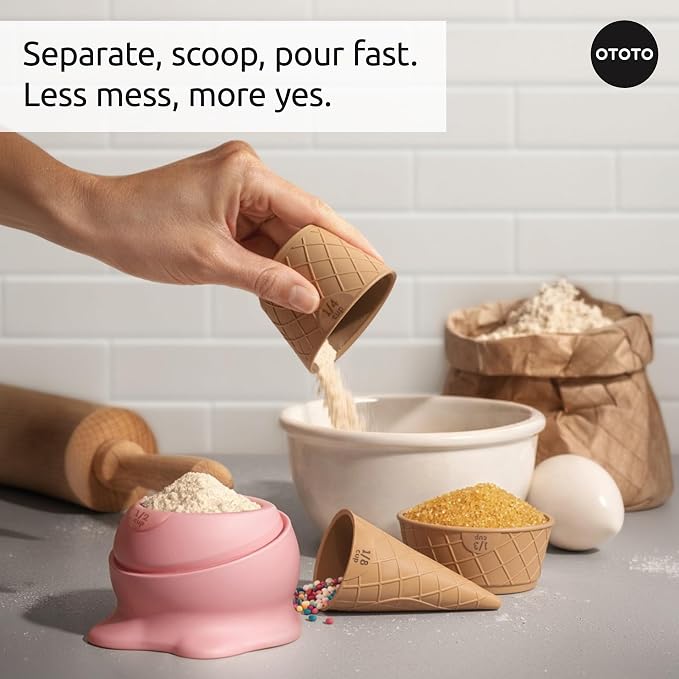 OTOTO Coney Ice Cream Measuring Cups Set – Detachable Plastic Measuring Cup Set for Baking & Cooking, Cute Measuring Cups for Liquid, Cute Baking Supplies, Kitchen Gadgets, Baking Gifts