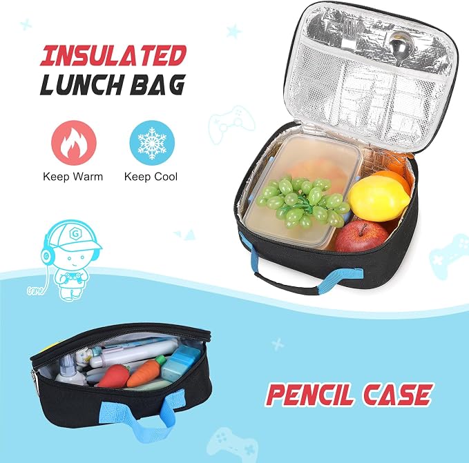 Backpack for School Boys, Cool Luminous Gamer Boys Schoolbag | with Lunch Box & Pencil Case Set for Kids Teens Elementary Middle School, Bookbag Glow In The Dark