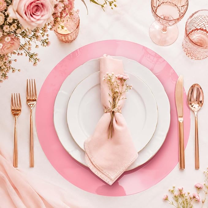 100PCS 13in Round Pink Placemats, Disposable Paper Chargers Plate | Mirrored Pink Paper Placemats for Dining Table, for Wedding Birthday Party Bridal Baby Shower Kitchen Banquet Table Setting