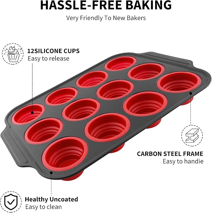 Silicone Muffin Pan for Baking with Metal Reinforced Frame, Nonstick Cupcake pan 12 regular size, Muffin Tin Easy to Pop, Silicone Egg Bite Molds for Oven Dishwasher Safe