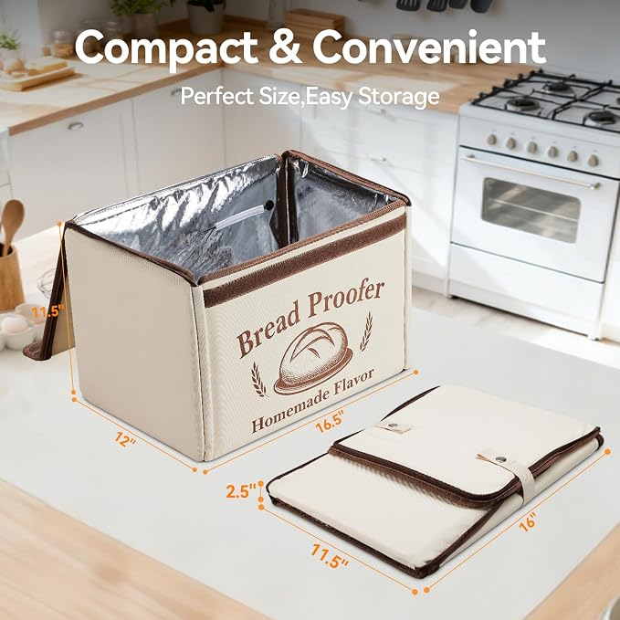 Proofing Box - Foldable Proofing Bread Box with 68-122°F Temp Control & 48H Timer, Bread Proofer for Sourdough, Pizza Dough, Yogurt, Kombucha, 5-Layer Fabric (Beige)