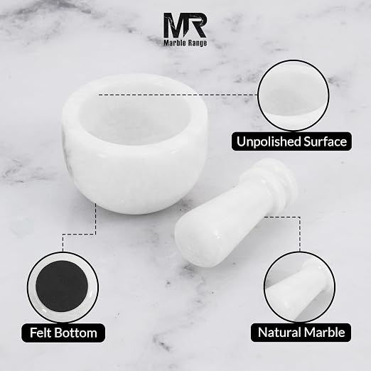 Marble Mortar and Pestle Set White 3" Inches Handmade Garlic Crusher & Grinder Bowl, Mini Mortar and Pestle for Kitchen - Herb Grinder Spice Grinder