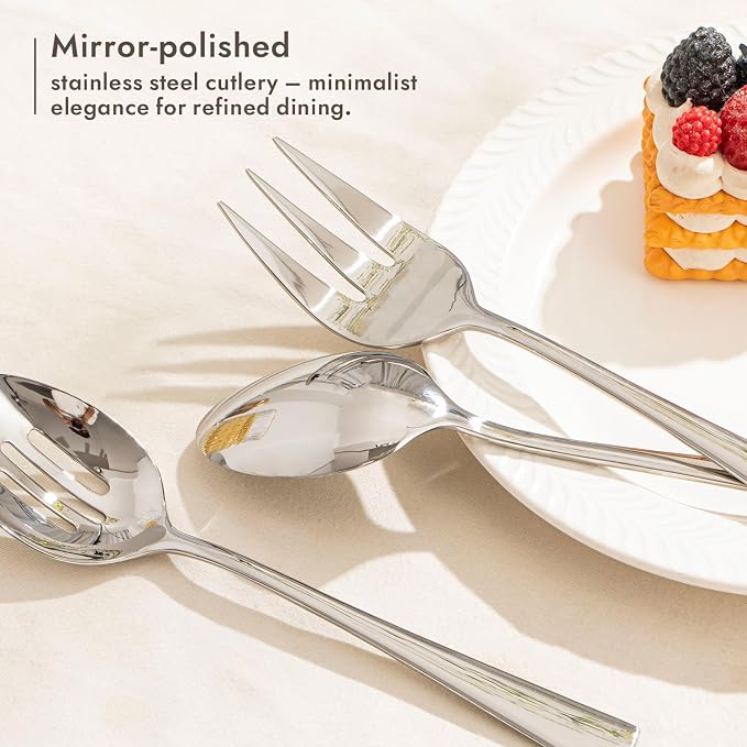8 Piece 18/10 Serving Utensils Set, Stainless Steel Serving Set | Large Serving Utensils, Slotted Spoon, Serving Spoon, Fork, Tong, Soup Ladle, Cake Server for Buffet, Parties, Kitchen