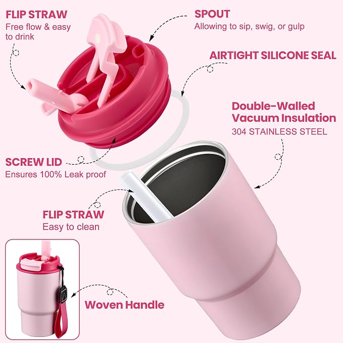 Bento Lunch Box for Kids with 17oz Soup Thermo,Insulated Tumbler Water Bottle and Insulated Lunch Bag,Leak-Proof 3 Compartment Lunch Food Container with Ice Pack for Kids to School-Pink