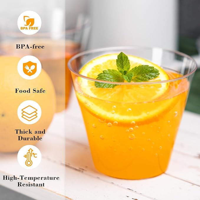 N9R 100 PCS 9 oz Clear Plastic Cups Disposable, Cocktail & Wine Glasses | Small Tumblers/Drinking Glasses, Heavy Duty, BPA-Free, for Parties, Weddings, Bars and Gatherings