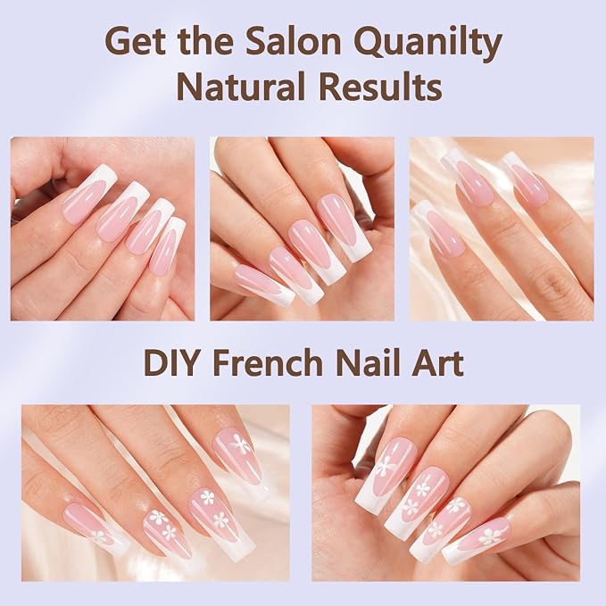 Misssix 150Pcs Deep French Tip Press on Nails Long Square Gel Fake Nails | No Need to File 3 in 1 Tips Pre-lasting, Fake Nails for Nail Art DIY 15 Sizes