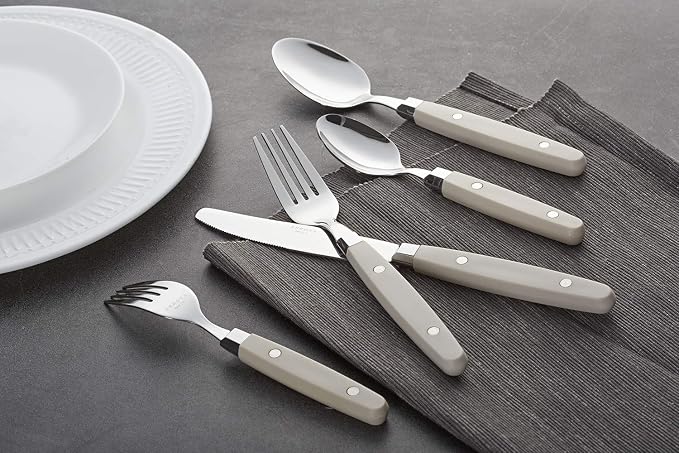 ANNOVA Silverware Set, Retro/Rivet Colorful Stainless Steel Tableware Kitchen Flatware Set Utensils, Includes Dinner Knives, Forks, Spoons, Salad Forks & Dessert Spoons (Cream, 20 Pieces)
